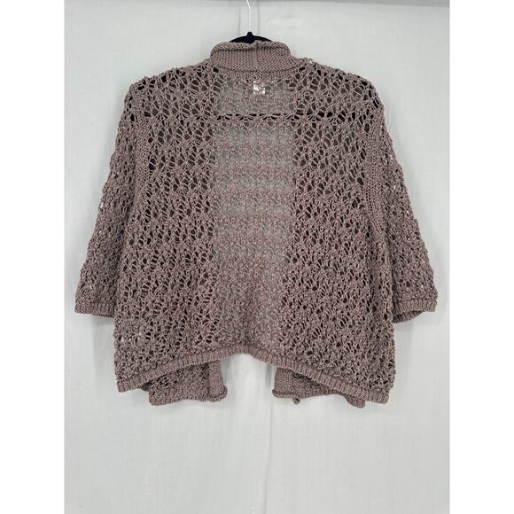 Coldwater Creek Cardigan Sweater Womens 1X Brown Open Knit Crop Beachy Boho - Picture 3 of 6